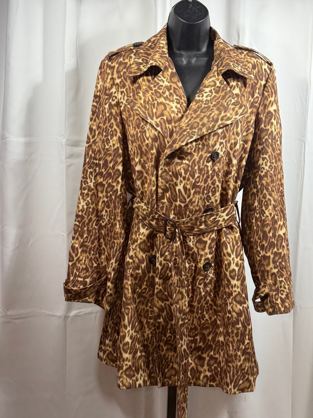 Leopard Print Faux Suede Trench Coat | Women's Large